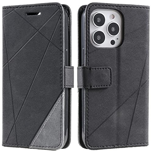 Vankii Cover per iPhone 13 PRO Max (6,7 Pollici), Flip Caso Libro Portafoglio Custodia in Pelle PU Magnetica,Custodia Pelle Sintetica TPU Silicone Antiurto,Funzione Supporto Slot Schede (Nero)