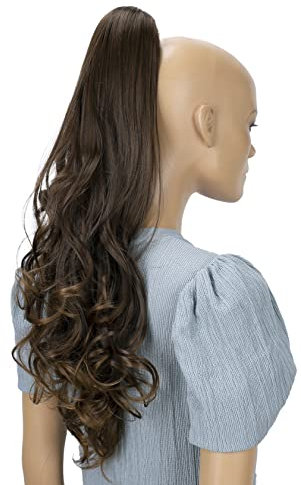 CAISHA 60cm Haarteil Ponytail Zopf Pferdeschwanz Haarverlängerung Voluminös Leicht Gewellt Dunkelbraun Mix H521