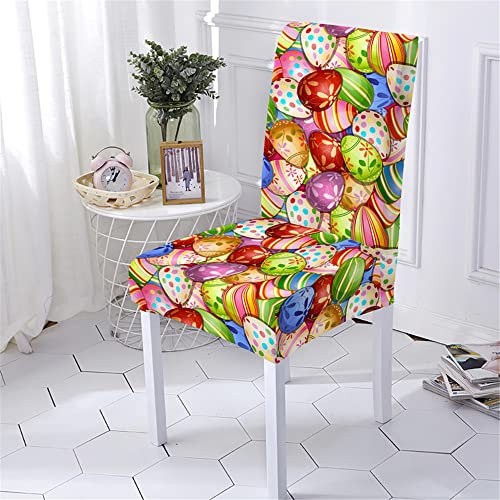 Highdi Ostern Stuhlhussen 1/2/4/6er Set Spannbezug Stuhlbezüge, Universal Abnehmbare Waschbar Stuhlbezug Weiche Elastisch Hussen,Stretch Stuhlüberzug für Esszimmer Hotel Party (DIY-Eier,2 Stück)