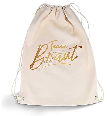 GRAVURZEILE Bedruckter Turnbeutel - Team Braut Design - Sportbeutel Rucksack Daypack Gymbag mit Kordelzug - für Sport & Freizeitaktivitäten - für Junggesellinnenabschied - 12 Liter 33x45 cm