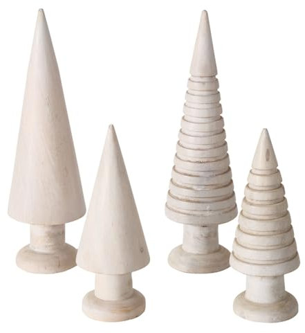 4 STK Deko Weihnachtsbäume Holz b069 Tannenbäume Dekobäume Tischdeko Holzbaum Weihnachtsdeko Wichtelhaus Bäume 17cm und 24cm groß Holzbäume Weiss