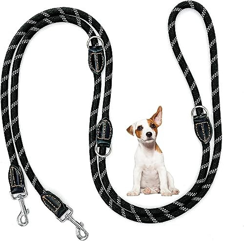Hundeleine Doppelleine Reflektierend Führleine 3m Verstellbar 2 Karabiner Leine Hund Nylon Dog Lead Hundeleine Mittelgroße Hunde 10mm Schwarz