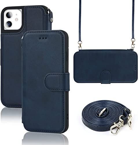 ELTEKER Hülle für iPhone 11 Klapphülle, Handyhülle iPhone 11 mit Umhängeband und Kartenfach, Standfunktion Perfekten Schutz Tasche Lederhülle, Blau
