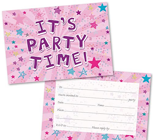 Party Invitations Pack of 36. Pink Starburst Themed Invitation with Matching envelopes. 120 x 172mm. Party Invites, Birthday Party Invitations. Suitable for All Ages.