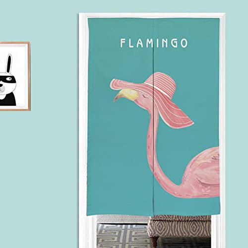 Japanischer Türvorhang Flamingo Türvorhang mit Teleskopstange,Raumteiler Vorhang Japanese Decoration,Door Curtain,Kinderzimmer Schlafzimmer Küche Shop Restaurant Tür Halber Vorhang