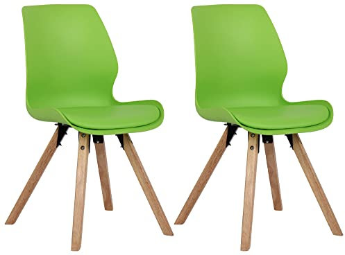 CLP 2er Set Stuhl Luna Kunststoff I Stoff I Samt I Kunstleder I Lehnstuhl mit Holzgestell, Farbe:grün, Material:Kunststoff