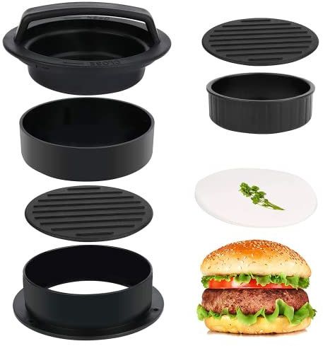 JKDHJK Burgerpresse, Burger Patty Presse mit 50 Blatt Backpapier, Hamburgerpresse 3 in 1 Set Gefüllte Patties für leckere Hamburger, Patties, BBQ, Burger Presse