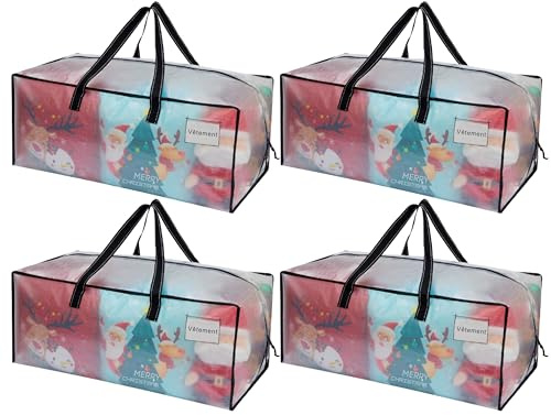 VENO 4 pezzi 87L Borse da trasloco grandi con manici e cerniere resistenti, Scatoloni per trasloco, borsa di stoccaggio dei vestiti Sacchi da biancheria per traslochi, viaggi (Trasparente, Set da 4)