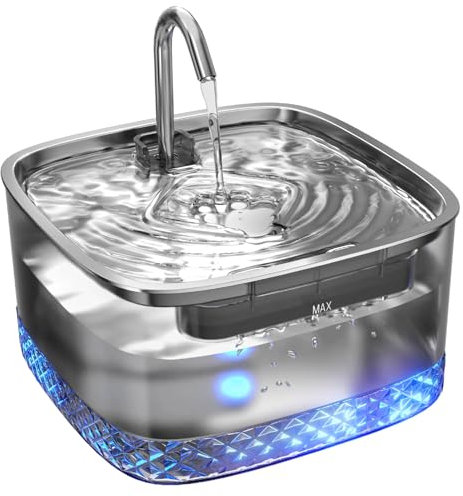 Fuente de Agua para Gatos: dispensador automático de Agua para Mascotas de 75 onzas/2.2 L para Gatos, Grifo y Tapa de Acero Inoxidable 304 dispensador de Cuenco de Agua para Gatos, Fuente de Agua