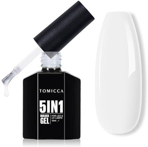 TOMICCA 5 in 1 Builder Gel für Nägel, 15ml Milchig Weiß Builder Nail Gel, UV/LED Gel Nägel Gummy Base Aufbaugel für Gelnägel, Nagelverlängerung Reparatur, Nagelstärkung