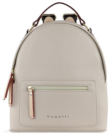 Bugatti Ella Rucksack klein für Damen, modischer Tagesrucksack aus Kunstleder, beige