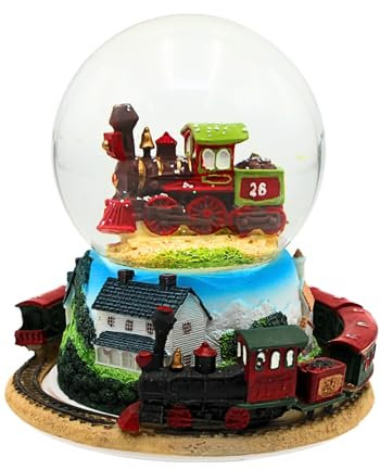 Dekohelden24 Schneekugel mit beweglichem Zug und Spielwerk, Melodie: Oh Susanna, Maße: H/Ø ca. 17 x 15 cm