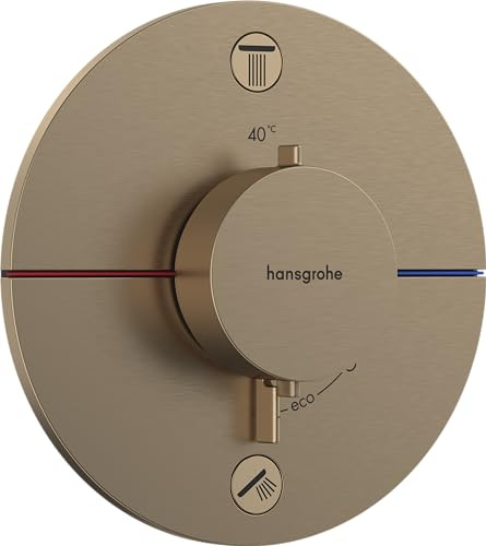 hansgrohe ShowerSelect Comfort S - Thermostat Unterputz mit Sicherungskombination, Armatur mit Sicherheitssperre (SafetyStop) bei 40°C, rundes Thermostat, Mischbatterie, 2 Verbraucher, Brushed Bronze