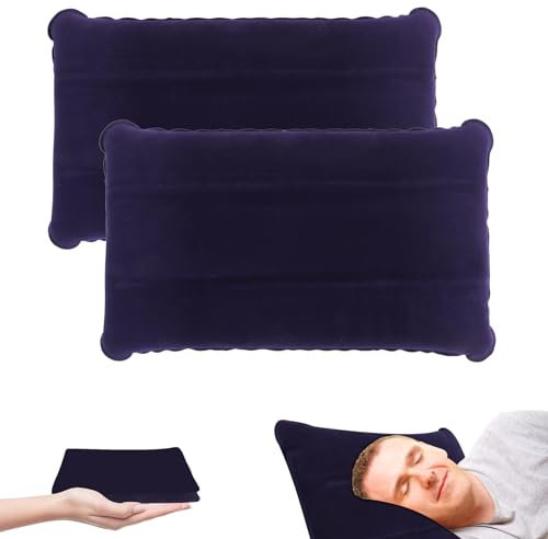 Lollanda Lot de 2 coussins gonflables pour la plage et l'eau, confortables et légers, coussins de voyage, ergonomiques, gonflables pour l'extérieur, les voyages, la randonnée (bleu marine + bleu