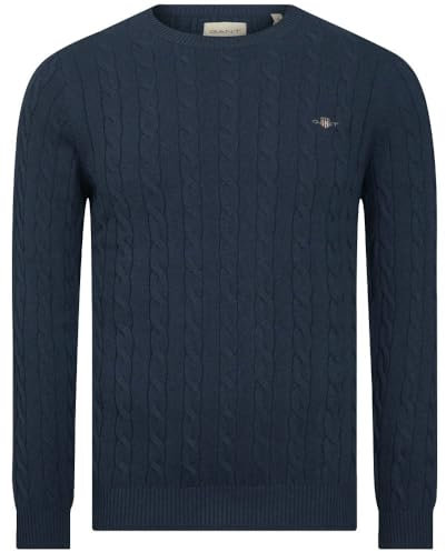 GANT Men's Cotton Cable C-Neck Pullover Sweater, Dark JEANSBLUE Melange, XXL