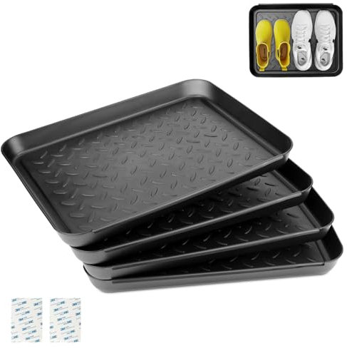 Ziamzra 4 Stück Schuhabtropfschale Schuhmatte Ablage 35x27.5x3cm Schuhmatte Kunststoff Schuhablage Schuhabtropfschale mit erhöhtem Rand Schuhwanne Schuhtablett Abtropfmatte für Regen Herbst Winter