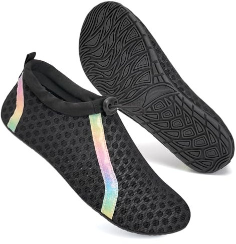 Mabove Badeschuhe Wasserschuhe Schwimmschuhe Damen Herren Strandschuhe Aquaschuhe Barfussschuhe Badesoken Surfschuhe(CS-Schwarz,34/35