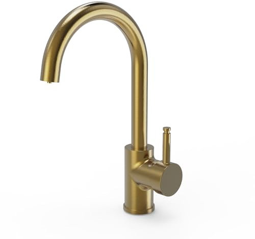 flöde Solo | Single Lever 3 in 1 Instant Boiling Tap - Full Kit | 3 in 1 Boiling Water tap with Boiling Tank and Filter - Instant hot Boiling Water in Your Kitchen (Brushed Gold)