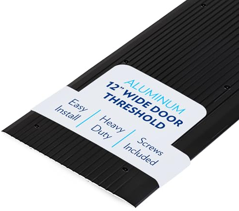 Aluminum Door Threshold Strip - 12 Inch Wide Exterior Door Threshold for Doorways, Commercial Use Door Saddle, Threshold for Doorways - Black, 48 Inches Long.