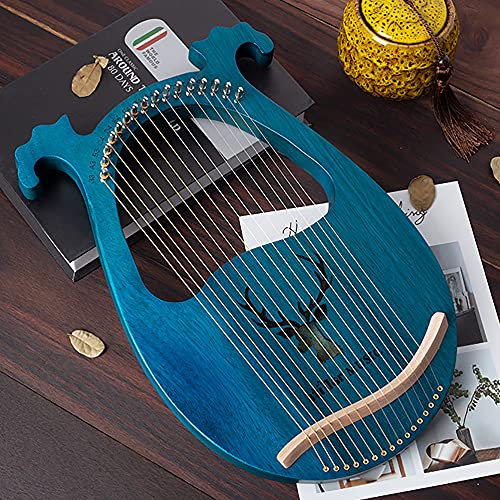 16 Strings Lyre Harp, Harfe Musikinstrumente Mahogany Body mit Stimmschlüssel, Lappen, Plektren (Elch - Blau)