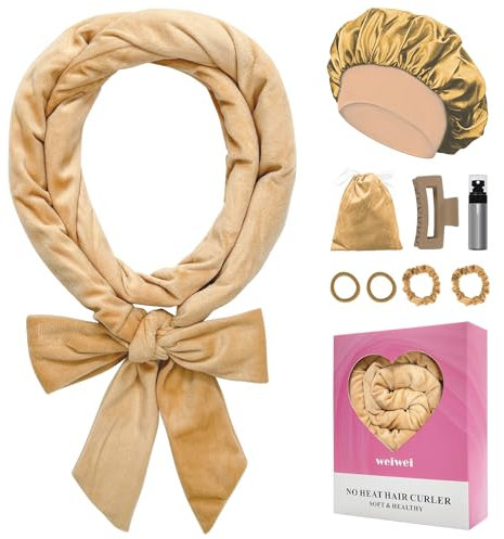 weiwei Lockenwickler Über Nacht, Samt Heatless Overnight Curls Band Locken ohne Hitze, 70 Haarwickler DIY Hair Curler Rollers Lockenband, 9 Stück Locken Set mit Schlafmütze für Langes Haar (Khaki)