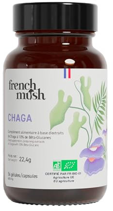 Chaga Bio Gélules 8000 mg - Super Aliment Antioxydant - 56 Gélules Vegan - Chaga Mushroom Complex Riche en Vitamines B, D et K - Champignon Adaptogene -Testé en Laboratoire