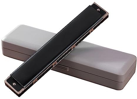 BaoFufc 24-Loch-Tremolo-Mundharmonika Performance Wettkampf-Mundorgel mit Hartschalenkoffer für C-Schlüssel für Anfänger und Erwachsene, Key C Mundharmonika, Schwarz F