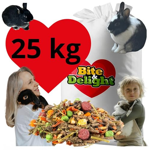 Bite & Delight Kaninchenfutter - Strukturmüsli - Hasenfutter für Zwergkaninchen - Förderung der Verdauung, ohne Zusatz von Zucker und Getreide - Strukturfutter mit Kräuter - 25kg