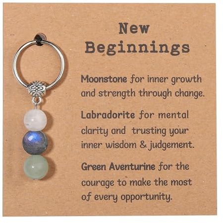 GINAZL New Beginnings Gifts for Women, Natural Crystals Keychain Coworker Leaving Gift for Women Going Away Gift for Friends Farewell Gifts for Coworkers Divorce Souvenir (NB)