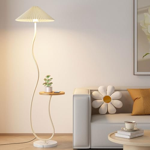 Wylolik Stehlampen aus plissiertem Stoff elegante Stehlampe mit Tisch moderne minimalistische vertikale Lampe verstellbarer Kopf Stehleuchte dekorative hohe Lampen für Wohnzimmer Marmorsockel Fußschal