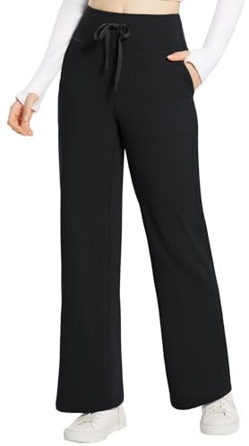 baleaf Damen Thermo Yogahose Weite Hose mit Taschen Jogginghose Hohe Taille Winter Warme Comfy Lounge Sporthose Trainingshose Kordelzug Schwarz M