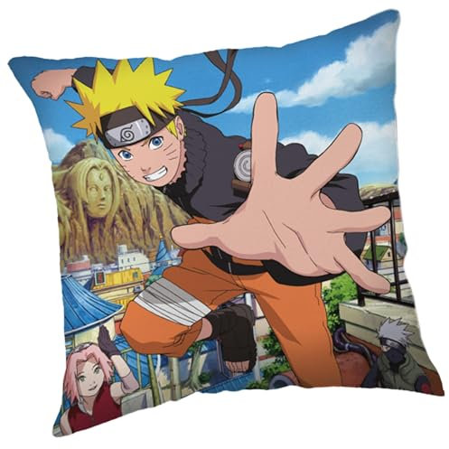Jerry Fabrics Naruto Kinder Dekokissen 40x40 cm Zierkissen mit kuscheliger Microfaserfüllung und weichem Polyester Kissenbezug. Hochwertiger beidseitiger Druck. Kuschelkissen Naruto Geschenke.