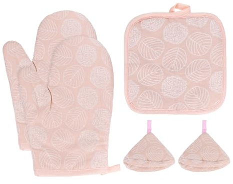 sourcing map 5 Pcs Oven Mitts and Pot Holders, 10.6 Inch Non-Slip Oven Glove Leaf Pattern Hot Pads for Grilling, Baking, Hold Hot Pots Pans, Light Pink