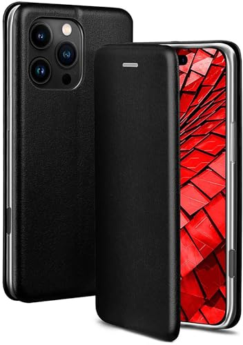 ONEFLOW Business Case für iPhone 16 Pro Handyhülle klappbar mit Standfunktion, Klapphülle Flipcase Cover Dünn, PU Leder Hülle mit Kartenfach, 360 Grad Schutzhülle, Schwarz