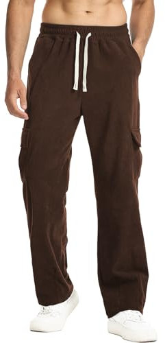 Suwangi Pantalon en Velours Côtelé pour Homme Pantalon Cargo Coupe Droite Pantalon de Cargo en Velours côtelé Décontracté d'hiver avec 4 Poches