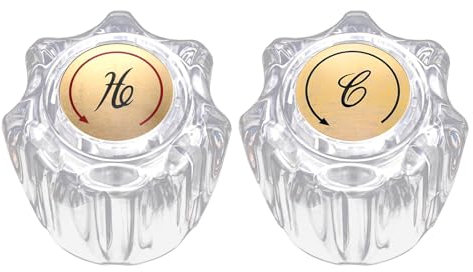 2pcs Bouton de Douche de Rechange, Acrylique Transparent Poignées de Robinet de Baignoire Chaude et Froide Boutons de Robinet de Salle de Bain de Rechange Compatibles avec Delta/Delex/Peerless