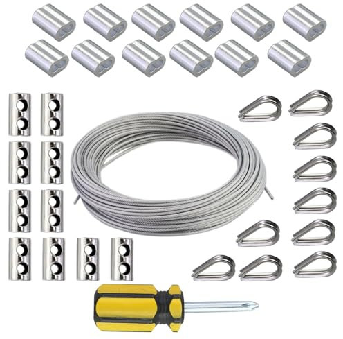 Fune metallica da 2 mm, 20 m, in acciaio inox 304 con manicotti in alluminio, corda in acciaio inox può essere utilizzata per appendere quadri, cavi per vestiti, scale luminose, pesca