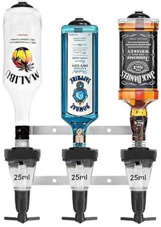 Chabrias Ltd Traditional 25ml 3 Bottle Optics For Spirits UK Made, Bar Optics, Shots Measure, Optics For Home Bar, Wall Bracket, Drinks Measures For Spirits, Spirit Dispenser, Outdoor Bar, Garden Bar
