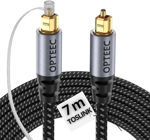 opteec® - Cable óptico de audio (7 m), cable óptico de audio Toslink para home cinema, barra de sonido, TV, SAMSUNG, BOSE, LG, SONY, SONOS, PS4, XBOX – Nylon trenzado reforzado – Conector chapado en