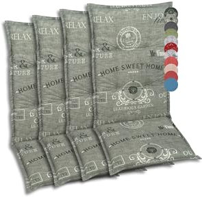 GO-DE Textil Bequeme und attraktive Polsterauflagen für Hochlehner-Gartenstühle (4er-Set, Design: Stempel Hellgrau)