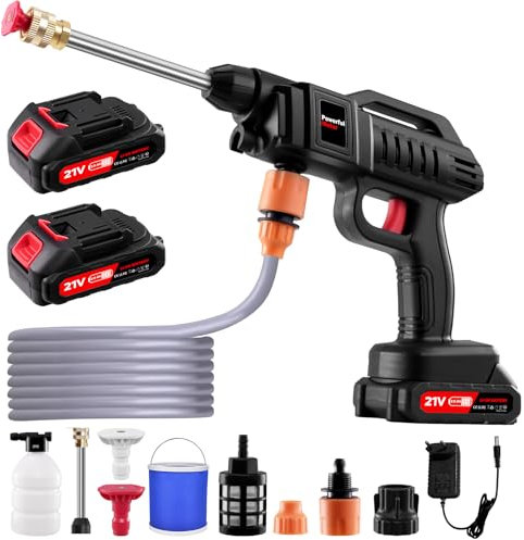 Dibaful Akku Hochdruckreiniger 1500W 21V 60 Bar | Akku-Waschanlage Tragbarer Mobiler Hochdruckreiniger Pistole mit 2 Akku | Waschpistole 3-in-1 Verstellbare Düse 5M Schlauch für Auto Boden