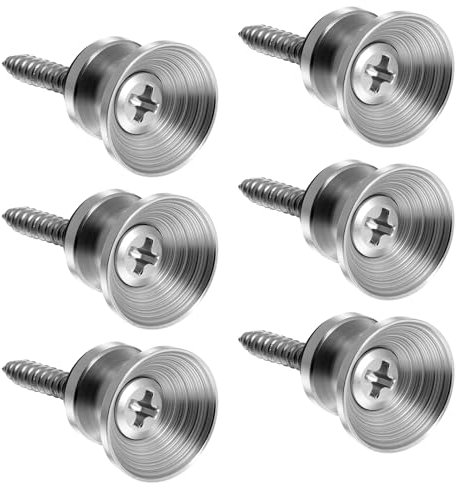 BOHUIZ 6 Stück Gitarrengurt Knöpfe, Metall Gitarrengurt Endknopf mit Befestigungsschrauben und Gummi Kissen für Akustikgitarre E-Gitarre Bass Ukulele Silber
