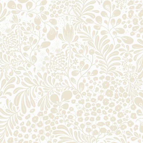 LiKiLiKi Papier Peint Auto-adhésif Beige Papier Peint à Fleurs 44x300 cm Vintage Fleurs Papier Peint à Motifs Film Adhésif pour Meubles Film pour Meubles Lavable pour Armoire Mur Chambre d'enfant