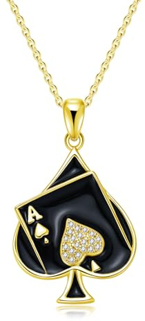 YONFQE 14K Goldplattiert As-Halskette 925 Sterlingsilber Spielkarten-Anhänger (Pik-Ass) Geschenk