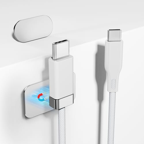 Magtame Cable USB C a USB C de 5 pies y 1,5 m con soporte magnético para cables, Staykable de carga rápida de 60 W y sincronización de datos tipo C, cable de cargador trenzado y Easy Snap on para