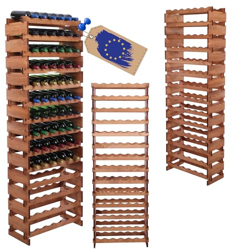 MODO24 Modulares Weinregal aus Holz für 84 Flaschen, 191x64,8x28 cm, Braun | Kompaktes Flaschenregal & Weinständer aus Naturholz, Modernes Getränkeregal & Weinhalter für Küche, Wohnzimmer & Esstisch