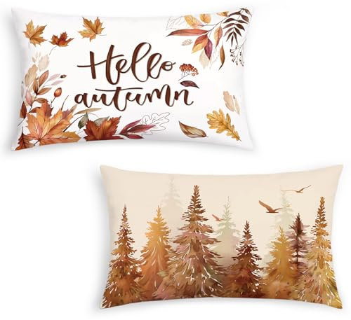 Bonhause 2er Set Kissenbezüge Herbst 30 x 50 cm Herbstblätter Bäume Wald Weicher Samt Dekorative Kissenhülle Zierkissenbezüge für Sofa Zuhause Dekoration