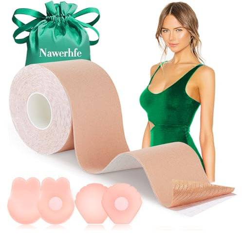 Nawerhfe Klebe BH Push Up Große Brust Boob Tape BH Rückenfrei Trägerloser Push Up 2 Wiederverwendbare Unsichtbar Silikon Brüste Nippelpads Body Tape