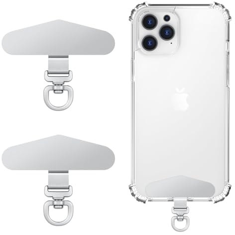 MoKo 2 Pack Metall-Handyhalterungen, um 360° drehbarer Handy-Trageband-Aufnäher, dreieckige Halterung für die meisten Vollschutzhüllen, Universelle Handyhalterung für iPhone, Silber