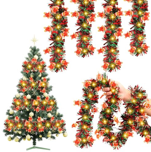 Zecnaud Weihnachtsgirlande mit Beleuchtung, Tannengirlande 10m Künstlich Weihnachten Girlande mit Timer, 8 Lichtmodi & Fernbedienung, Girlande Weihnachten für Weihnachtsdeko Innen & Außen (B)
